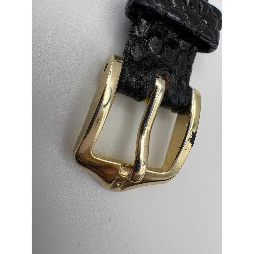 Hirsch Water-Resistant Black Lizard Embossed Leather Watch Strap 12mm Gold-Tone